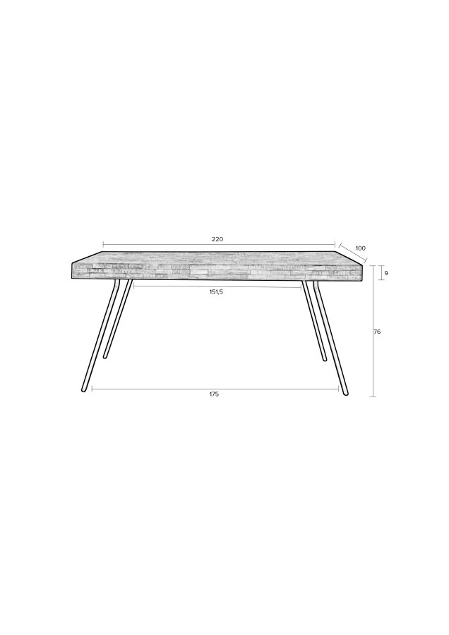 WHITE LABEL LIVING Suri spisebord, rektangulrt - naturlig teak og metall (220X100)