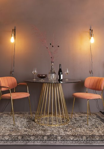 WHITE LABEL LIVING Floris spisebord, rundt - glass og gullfarget metall (104)