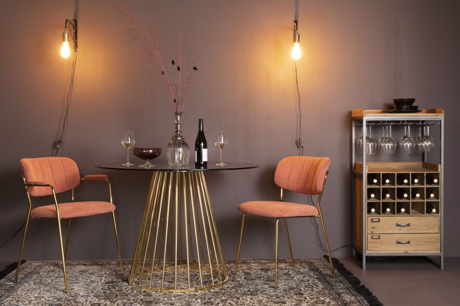 WHITE LABEL LIVING Floris spisebord, rundt - glass og gullfarget metall (104)