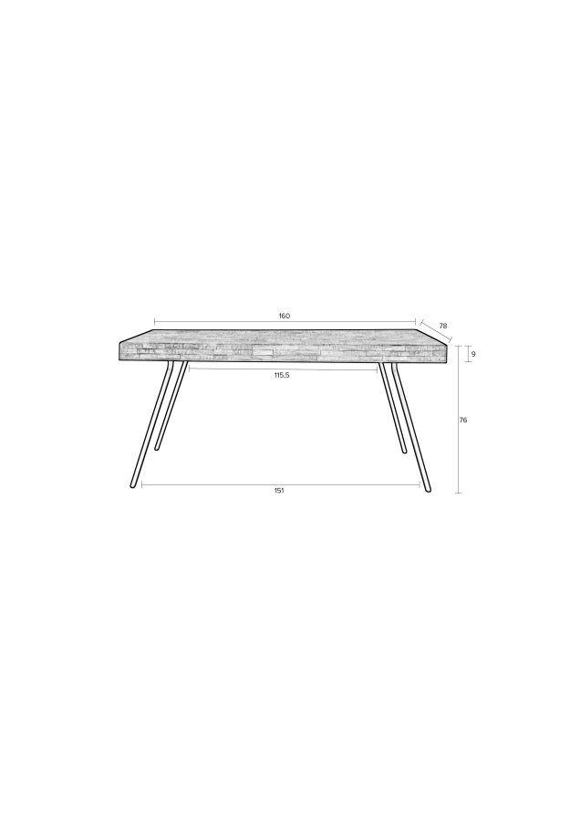 WHITE LABEL LIVING Suri spisebord, rektangulrt - svart teak og metall (160X78)