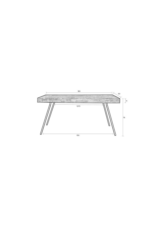 WHITE LABEL LIVING Suri spisebord, rektangulrt - svart teak og metall (180X90)