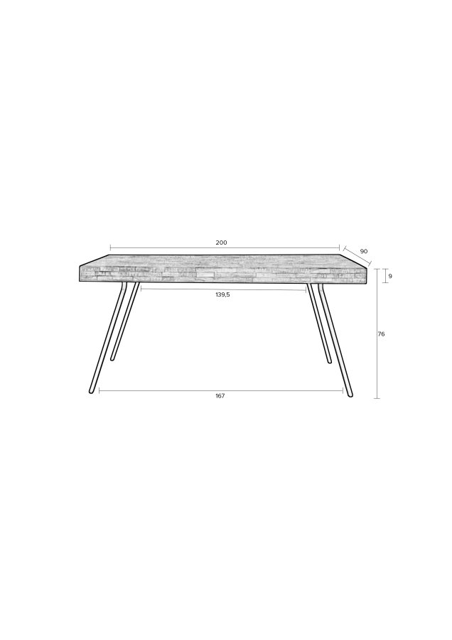 WHITE LABEL LIVING Suri spisebord, rektangulrt - svart teak og metall (200X90)
