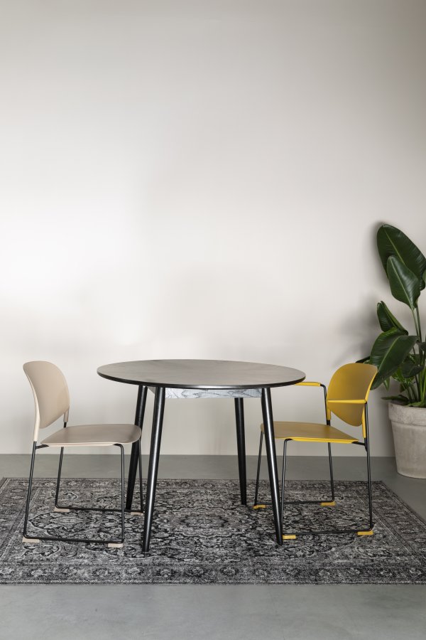 WHITE LABEL LIVING Fabio spisebord, rundt - svart eikefiner og eiketre (100)