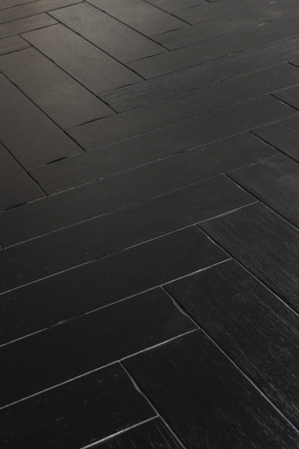 DUTCHBONE Class spisebord, fiskebein, rektangulrt - svart tre og sort stl (180X90)