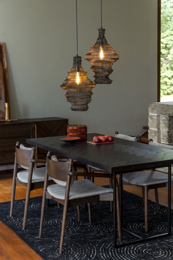 DUTCHBONE Class spisebord, fiskebein, rektangulrt - svart tre og sort stl (180X90)