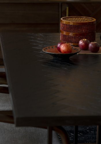 DUTCHBONE Class spisebord, fiskebein, rektangulrt - svart tre og sort stl (180X90)