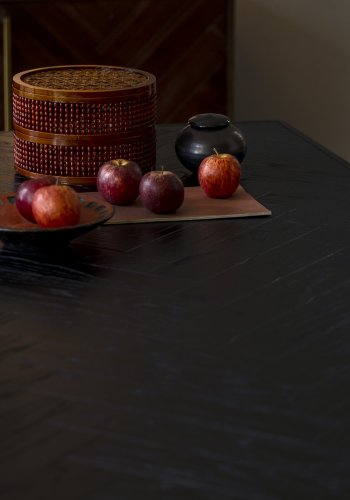 DUTCHBONE Class Esstisch, Fischgrätmuster, rechteckig – schwarzes Holz und schwarzer Stahl (220 x 90)