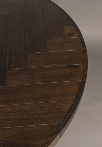 DUTCHBONE Class Esstisch, Fischgrätmuster, rund – braunes Akazienholz und goldener Stahl (120)