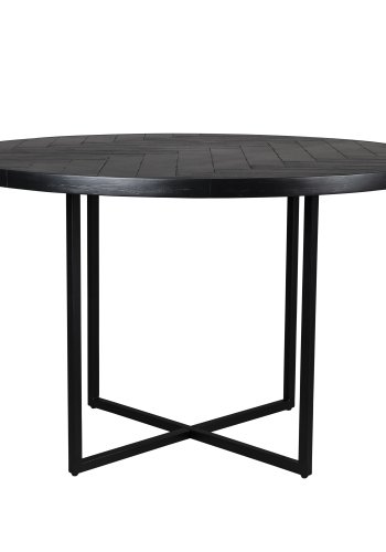 DUTCHBONE Class Esstisch, Fischgrätmuster, rund – schwarzes Holz und schwarzer Stahl (120)
