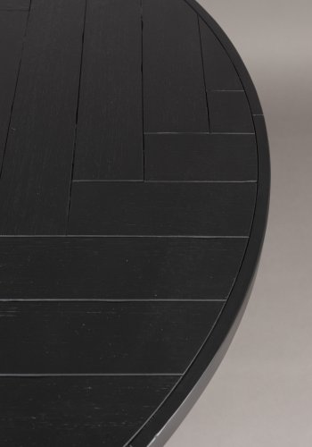 DUTCHBONE Class Esstisch, Fischgrätmuster, rund – schwarzes Holz und schwarzer Stahl (120)