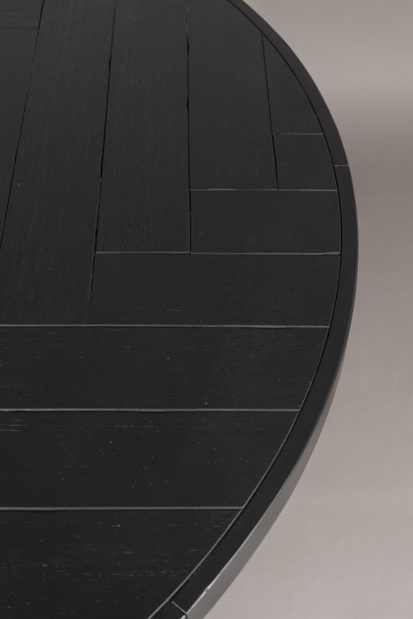 DUTCHBONE Class Esstisch, Fischgrätmuster, rund – schwarzes Holz und schwarzer Stahl (120)