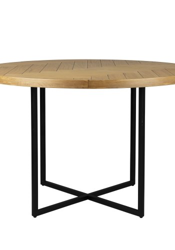 DUTCHBONE Class Esstisch, Fischgrätmuster, rund – Eiche natur und schwarzer Stahl (120)