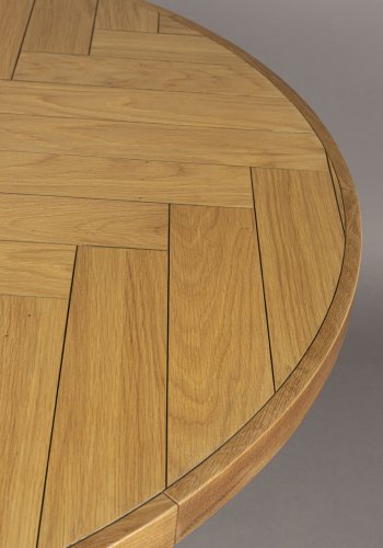 DUTCHBONE Class Esstisch, Fischgrätmuster, rund – Eiche natur und schwarzer Stahl (120)