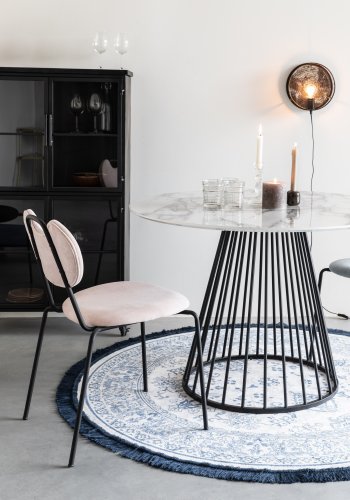 WHITE LABEL LIVING Floris spisebord, rundt - marmorpapir og sort metall (110)