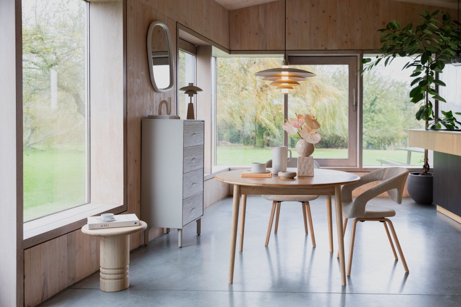 ZUIVER Twist spisebord, m. uttrekkbar, rund - naturlig eikefiner (120)