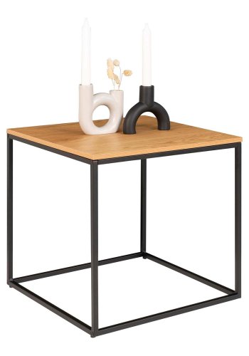 HOUSE NORDIC Vita hjrnebord - natur melamin og sort stl (45x45)