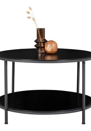 HOUSE NORDIC Vita sofabord, m. 1 hylle - svart melaminfolie og svart stl (80)