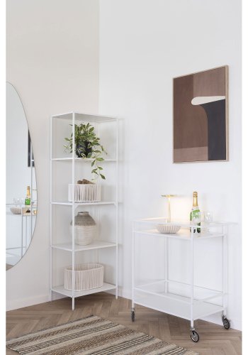 HOUSE NORDIC Vita barvogn, med 2 hyller og hjul - hvit melaminfolie og hvitt stl (68x40)