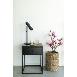 HOUSE NORDIC Vita sengebord, m. 1 skuffe - sort MDF og sort stl (40x40)