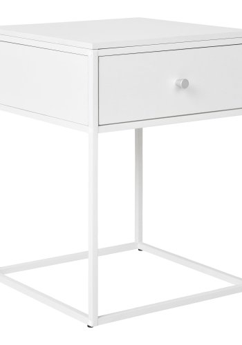 HOUSE NORDIC Vita hjrnebord, med 1 skuff, firkantet - hvit melaminfolie og hvitt stl (40x40)