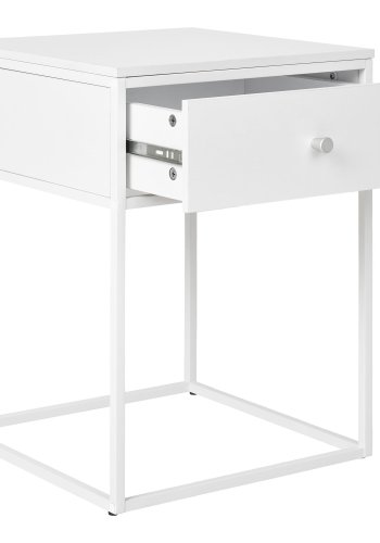 HOUSE NORDIC Vita hjrnebord, med 1 skuff, firkantet - hvit melaminfolie og hvitt stl (40x40)