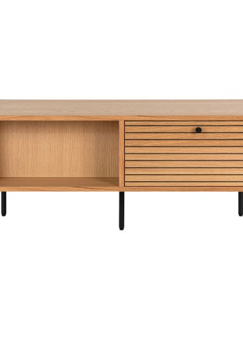 HOUSE NORDIC Sofabord, eikefiner, svarte metallben, 2 skuffer, 50x100x45 cm