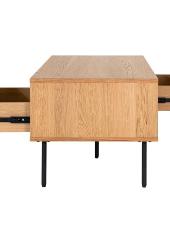 HOUSE NORDIC Sofabord, eikefiner, svarte metallben, 2 skuffer, 50x100x45 cm