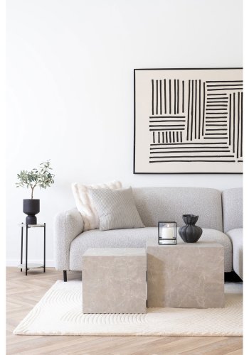 HOUSE NORDIC Praha salongbord, firkantet - beige dekorpapir med marmorutseende (sett med 2)