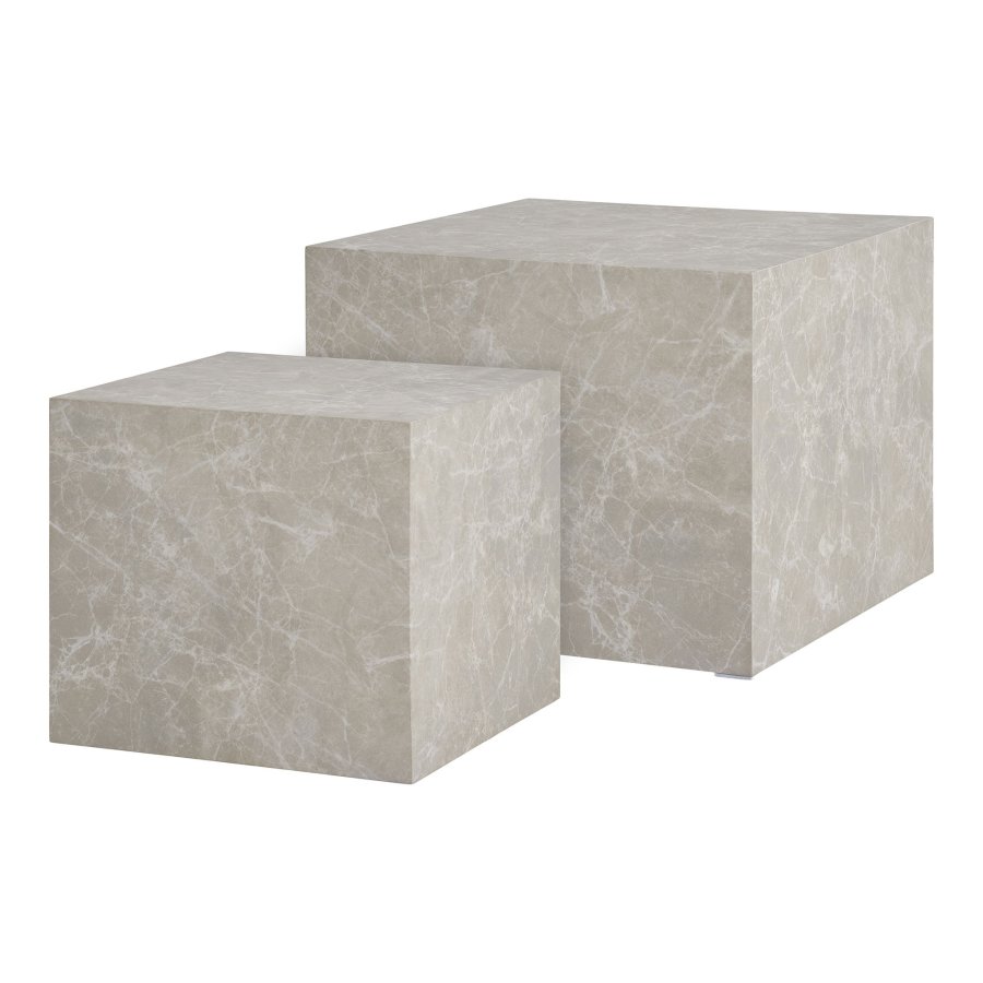 HOUSE NORDIC Praha salongbord, firkantet - beige dekorpapir med marmorutseende (sett med 2)