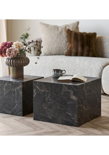 HOUSE NORDIC Prag soffbord, fyrkantigt - brunt dekorpapper med marmorlook (set om 2)