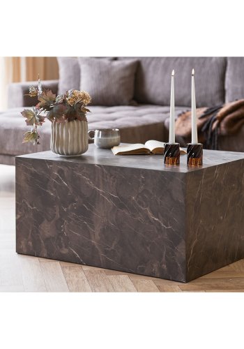 HOUSE NORDIC Prag soffbord, rektangul&auml;rt - brunt dekorpapper med marmorlook (80x60)