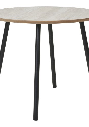 HOUSE NORDIC Aalst sofabord, rundt - beige MDF med travertin-look og svart stl (55)