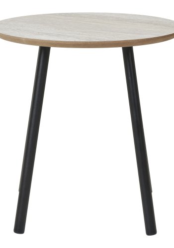 HOUSE NORDIC Aalst sidebord, rundt - beige MDF med travertin-look og svart stl (40)