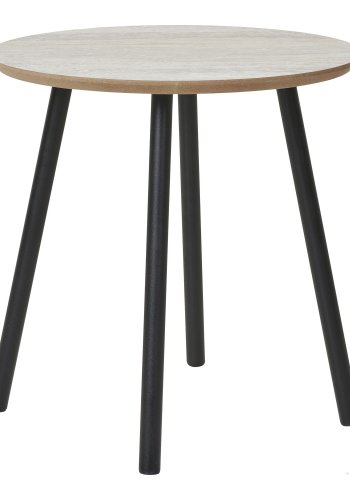 HOUSE NORDIC Aalst sidebord, rundt - beige MDF med travertin-look og svart stl (40)