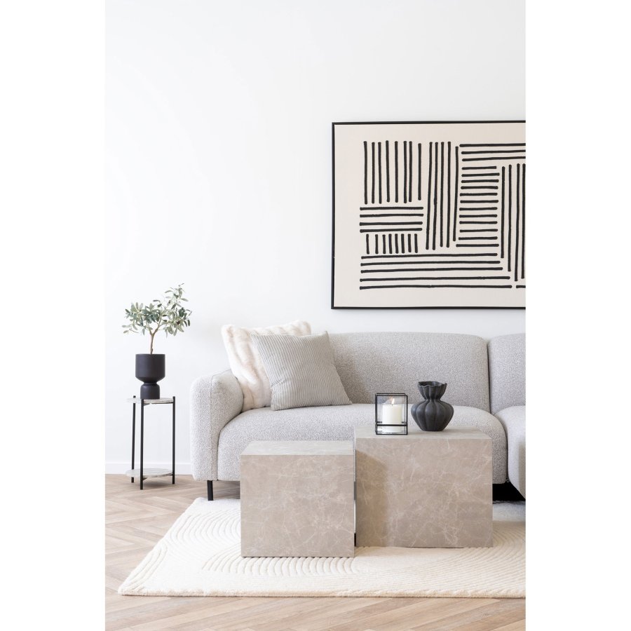 HOUSE NORDIC Leuven sidebord, med 1 hylle, rundt - beige MDF med travertin-look og svart stl (27)