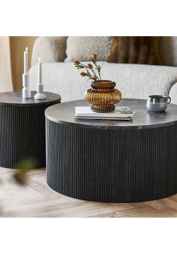 HOUSE NORDIC Rota soffbord, runt - m&ouml;rkbrunt dekorpapper med marmorlook (�80)