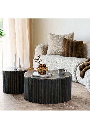 HOUSE NORDIC Rota soffbord, runt - m&ouml;rkbrunt dekorpapper med marmorlook (�80)