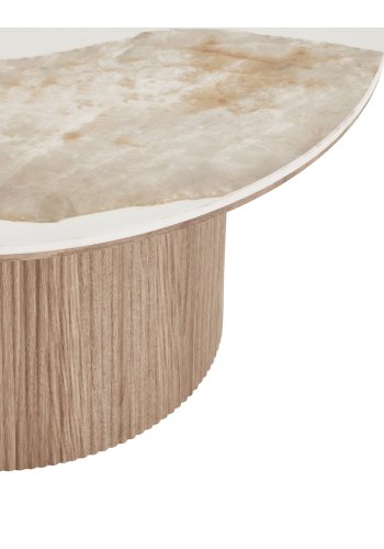 HOUSE NORDIC Athens soffbord, runt - vit keramik och brunt dekorpapper (�80)