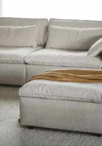 ROWICO Rawlins fotskammel, firkantet - beige stoff (91x91)