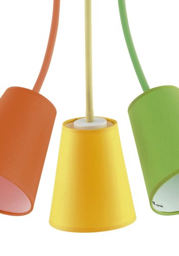 TK Trdfarve taklampe, m. 3 skjermer - flerfarget stoff og hvitt metall