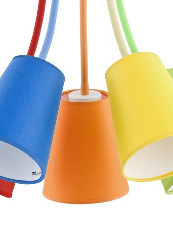 TK Trdfarve taklampe, m. 5 skjermer - flerfarget stoff og hvitt metall