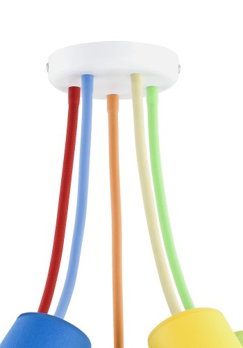 TK Trdfarve taklampe, m. 5 skjermer - flerfarget stoff og hvitt metall