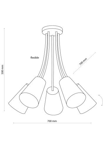 TK Trdfarve taklampe, m. 5 skjermer - flerfarget stoff og hvitt metall