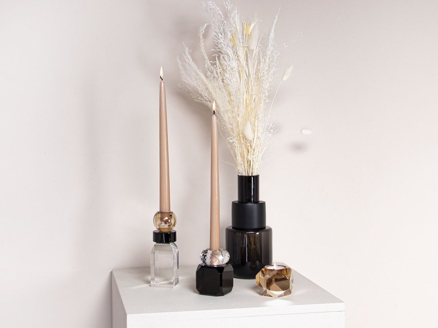 HOUSE OF SANDER Daisy lysestake - svart og klart glass