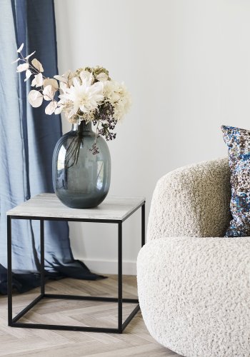 HOUSE NORDIC Vita h&ouml;rnbord, fyrkantigt - beige melaminfolie med travertin-look och svart st�l (45x45)