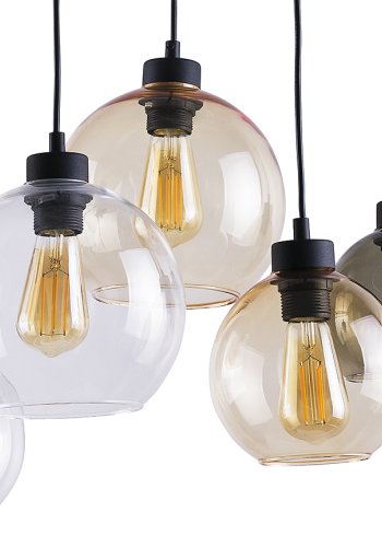 TK Cubus loftlampe, m. 6 skrme - gennemsigtig glas og sort metal