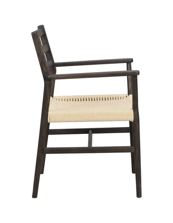 ROWICO Harlan spisebordstol, m. armlener - lys beige papirsnor og brun eik