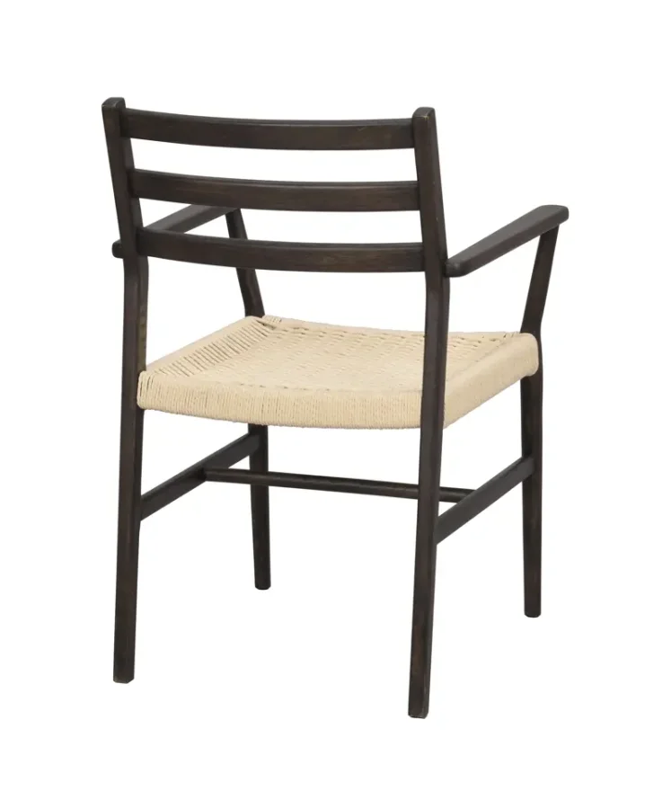 ROWICO Harlan spisebordstol, m. armlener - lys beige papirsnor og brun eik