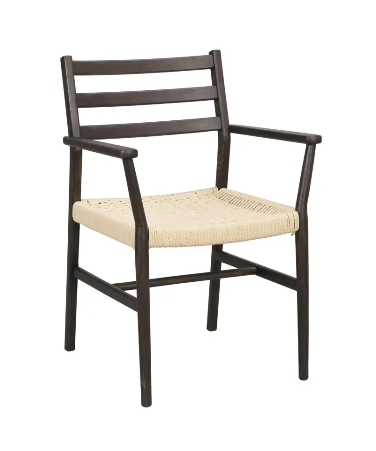 ROWICO Harlan spisebordstol, m. armlener - lys beige papirsnor og brun eik