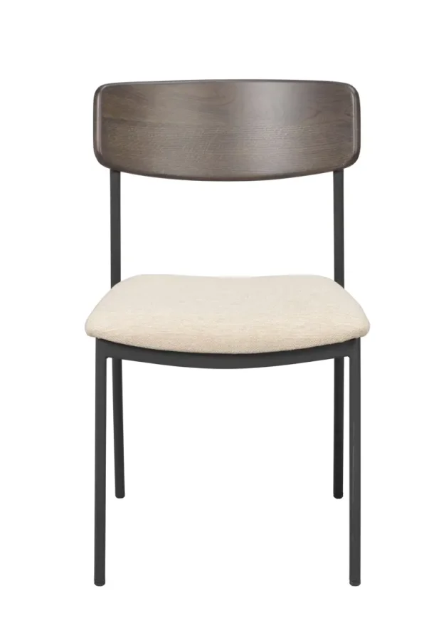 ROWICO Maymont spisestuestol, stablebar - lys beige stoff, brun eik og svart metall
